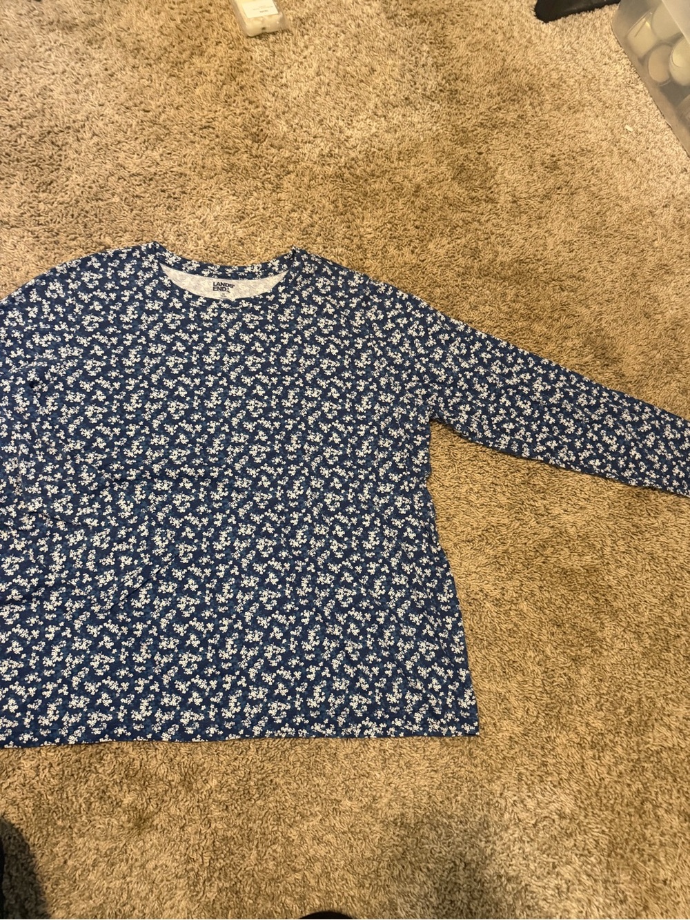 Lands' End Blue Floral Long-Sleeve Tee